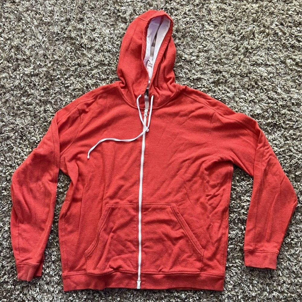 Vince Waffle Knit Orange Full Zip Up XL Hoodie Sweatshirt